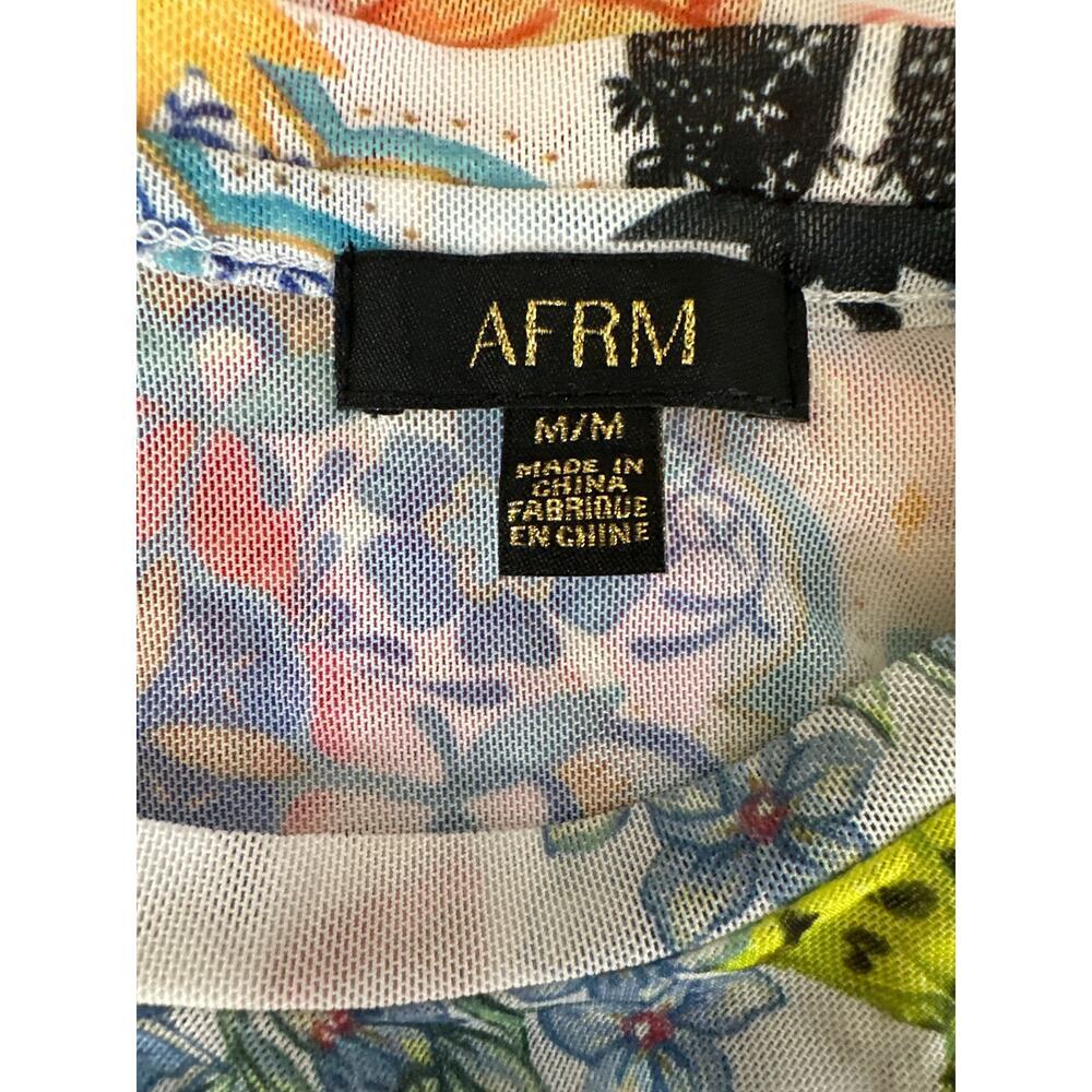 AFRM Nina Top Sun & Floral Print Sheer Mesh Cap Sleeve Tee Summer Convo M - Picture 7 of 11
